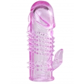 Розовая  гелевая насадка с клиторальным отростком - 13,5 см. - Toyfa Basic - в Калининграде купить с доставкой