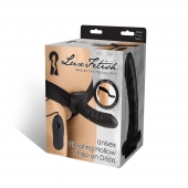 Чёрный полый страпон с вибрацией Unisex Vibrating Hollow Strap-On - 14 см. - Lux Fetish - купить с доставкой в Калининграде