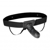 Чёрный полый страпон с вибрацией Unisex Vibrating Hollow Strap-On - 14 см. - Lux Fetish - купить с доставкой в Калининграде