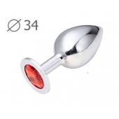 Коническая серебристая анальная втулка с красным кристаллом - 8,2 см. - Anal Jewelry Plug - купить с доставкой в Калининграде