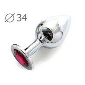 Коническая серебристая анальная втулка с малиновым кристаллом - 8,2 см. - Anal Jewelry Plug - купить с доставкой в Калининграде