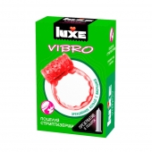 Розовое эрекционное виброкольцо Luxe VIBRO  Поцелуй стриптизёрши  + презерватив - Luxe - в Калининграде купить с доставкой
