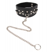 Черный ошейник с шипами и металлическим поводком-цепочкой - Notabu - купить с доставкой в Калининграде