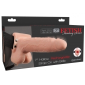 Телесный перезаряжаемый вибрострапон 7  Hollow Rechargeable Strap-on with Balls - 20,3 см. - Pipedream - купить с доставкой в Калининграде