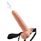 Телесный полый страпон с имитацией эякуляции 7.5  Hollow Squirting Strap-On with Balls Flesh - 21,6 см. - Pipedream - купить с доставкой в Калининграде