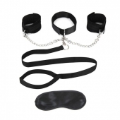Чёрный ошейник с наручниками и поводком Collar Cuffs   Leash Set - Lux Fetish - купить с доставкой в Калининграде