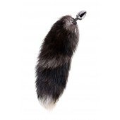 Серебристая металлическая анальная втулка с хвостом чернобурой лисы - размер S - ToyFa - купить с доставкой в Калининграде
