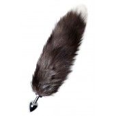 Серебристая металлическая анальная втулка с хвостом чернобурой лисы - размер S - ToyFa - купить с доставкой в Калининграде