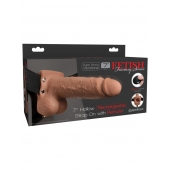 Кофейный перезаряжаемый вибрострапон 7  Hollow Rechargeable Strap-on with Balls - 20,3 см. - Pipedream - купить с доставкой в Калининграде