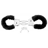 Меховые чёрные наручники Beginner s Furry Cuffs - Pipedream - купить с доставкой в Калининграде