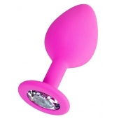 Розовая анальная втулка Brilliant с прозрачным кристаллом - 8 см. - ToyFa - купить с доставкой в Калининграде