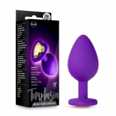 Фиолетовая анальная пробка Bling Plug Medium с золотистым стразом - 8,3 см. - Blush Novelties - купить с доставкой в Калининграде