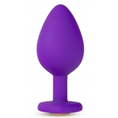 Фиолетовая анальная пробка Bling Plug Large с золотистым стразом - 9,5 см. - Blush Novelties - купить с доставкой в Калининграде