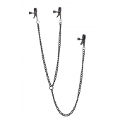 Черные зажимы на соски и клитор на цепочке DELUXE NIPPLE   CLIT CLAMPS - Dream Toys - купить с доставкой в Калининграде