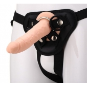 Телесный страпон на черных трусиках STRAP ON REAL DILDO - 20 см. - Dream Toys - купить с доставкой в Калининграде