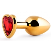 Золотистая анальная пробка с красным стразом-сердечком - 8 см. - Anal Jewelry Plug - купить с доставкой в Калининграде