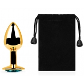 Золотистая анальная пробка с голубым стразом - 7,2 см. - Anal Jewelry Plug - купить с доставкой в Калининграде