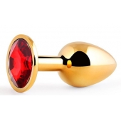 Золотистая анальная пробка с красным стразом - 7,2 см. - Anal Jewelry Plug - купить с доставкой в Калининграде