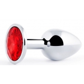 Серебристая анальная пробка с красным стразом - 7,2 см. - Anal Jewelry Plug - купить с доставкой в Калининграде