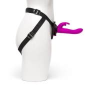 Лиловый страпон Rechargeable Vibrating Strap-On Harness Set - 17,6 см. - Happy Rabbit - купить с доставкой в Калининграде