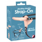Телесный двойной вибрострапон с вибрацией Vibrating Double Strap-On - 15 см. - Orion - купить с доставкой в Калининграде