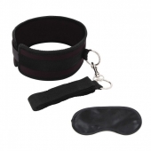 Черный ошейник с длинным поводком Collar and Leash Set - Lux Fetish - купить с доставкой в Калининграде