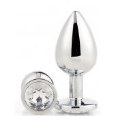 Серебристая анальная втулка с прозрачным кристаллом - 7,1 см. - Dream Toys - купить с доставкой в Калининграде