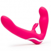 Ярко-розовый безремневой страпон Rechargeable Vibrating Strapless Strap-On - Happy Rabbit - купить с доставкой в Калининграде
