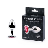 Серебристая анальная пробка с малиновым кристаллом-сердечком - 7 см. - Anal Jewelry Plug - купить с доставкой в Калининграде