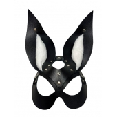 Черная маска зайки с белым мехом на ушках Miss Bunny - БДСМ Арсенал - купить с доставкой в Калининграде