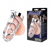 Серебристая металлическая клетка для члена с замком Enslave Cock Cage - BlueLine - купить с доставкой в Калининграде