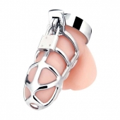Серебристая металлическая клетка для члена с замком Enslave Cock Cage - BlueLine - купить с доставкой в Калининграде