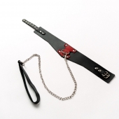 Черный широкий ошейник с красным декором и поводком - Crazy Handmade - купить с доставкой в Калининграде