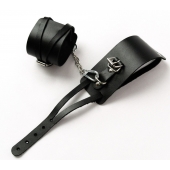 Черные кожаные оковы с креплением в виде веревочек - Crazy Handmade - купить с доставкой в Калининграде