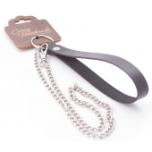 Серебристый металлический поводок с кожаной черной ручкой - 80 см. - Crazy Handmade - купить с доставкой в Калининграде