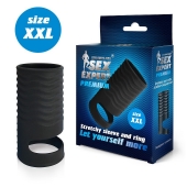 Черная открытая насадка на пенис с кольцом для мошонки XXL-size - 9,4 см. - Sex Expert - в Калининграде купить с доставкой