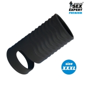 Черная открытая насадка на пенис с кольцом для мошонки XXXL-size - 9,9 см. - Sex Expert - в Калининграде купить с доставкой