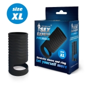 Черная открытая насадка на пенис с кольцом для мошонки XL-size - 8,9 см. - Sex Expert - в Калининграде купить с доставкой