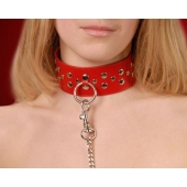 Красный кожаный ошейник с карабином и поводком - Sitabella - купить с доставкой в Калининграде