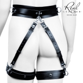 Черный кожаный пояс с гартерами - L-XL - Notabu - купить с доставкой в Калининграде