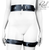 Черный кожаный пояс с гартерами - L-XL - Notabu - купить с доставкой в Калининграде