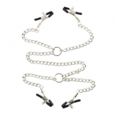 Серебристые зажимы для сосков и половых губ на тонкой цепочке - Notabu - купить с доставкой в Калининграде