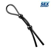 Черное силиконовое лассо с двумя шариками для утяжки - Sex Expert - в Калининграде купить с доставкой