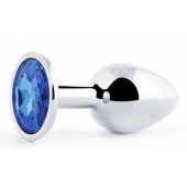 Анальное украшение BUTT PLUG  Small с синим кристаллом - 7 см. - Anal Jewelry Plug - купить с доставкой в Калининграде
