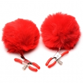 Красные зажимы на соски с помпонами Pom Pom - XR Brands - купить с доставкой в Калининграде
