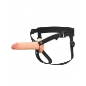 Телесный полый страпон на черных ремнях Hollow Silicone Strap-on - 17,8 см. - Pipedream - купить с доставкой в Калининграде