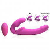 Розовый безремневой страпон с вибрацией и функцией расширения Inflatable Ergo-Fit Strapless Strap-On - XR Brands - купить с доставкой в Калининграде