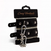 Черные скругленные наручники с мягкой бежевой подкладкой - Crazy Handmade - купить с доставкой в Калининграде