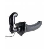 Черный страпон с вагинальной пробкой Deluxe Vibrating Penetrix Strap-On - 19 см. - Pipedream - купить с доставкой в Калининграде