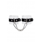 Бело-черные кожаные наручники с одним ремешком с люверсами - Pecado - купить с доставкой в Калининграде